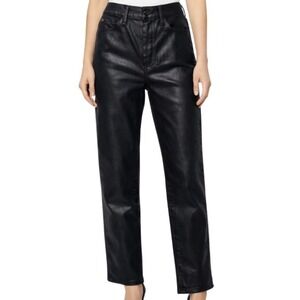 Hudson NWT Noa High Rise Straight Leg Crop Jeans Stellar Coated Black Leather 28